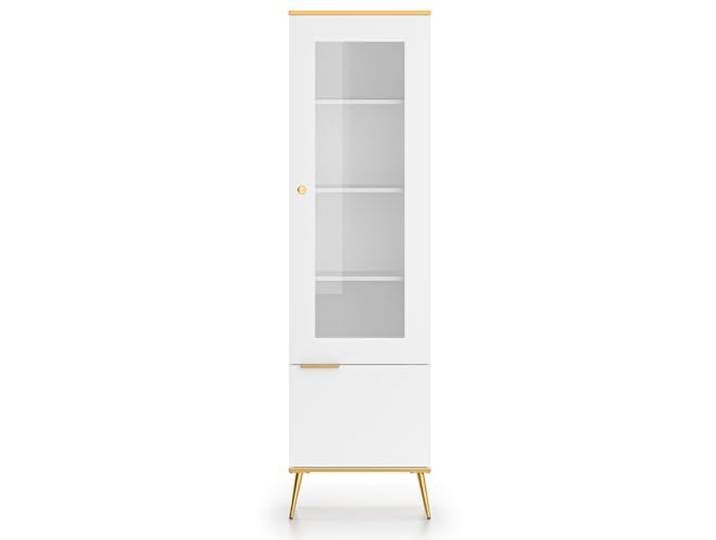 Lomadox Vitrine 55cm breit weiß mit goldfarbenen Akzenten Wohnzimmer Esszimmer Vitrinenschrank modern schmal