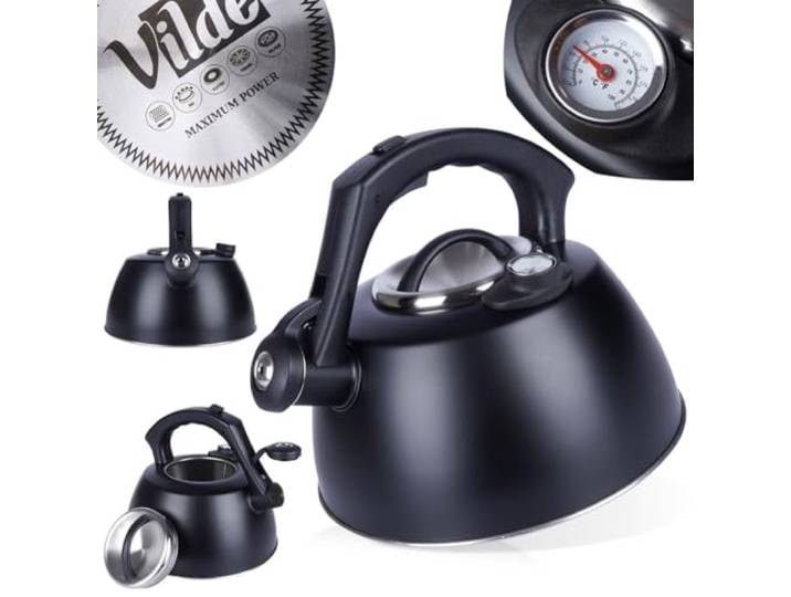 Vilde Waterketel, waterketel, fluitketel, roestvrij staal, zwart, 3 l