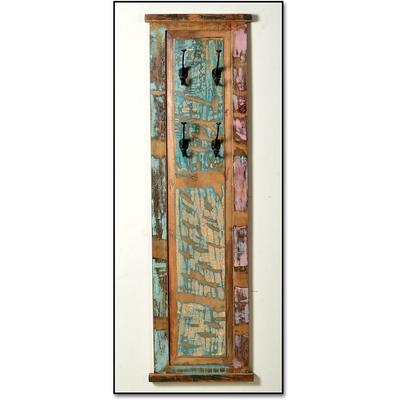 Garderobenpaneel SIT "Ubud aus Altholz mit 4 Doppelhaken im Vintage-Look", bunt, Massivholz, Garderobenpaneele, Garderobenpaneel, Gefertigt aus Holz alter Fischerboote – jedes Paneel ein Unikat