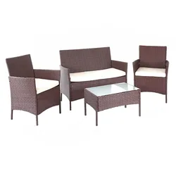 Poly-Rattan Garten-Garnitur MCW-D82, Sitzgruppe Lounge-Set ~ braun-meliert mit Kissen creme