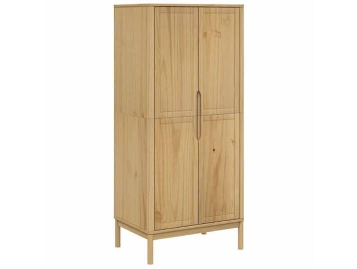 HNSMFPRE Kleiderschrank, Wachs, Braun, 77 x 53 x 171 cm, Massivholz, Kiefer 1 großes Fach mit Türen, Holzbeine, Wandbefestigung erforderlich (nicht im Lieferumfang enthalten), klassischer Stil