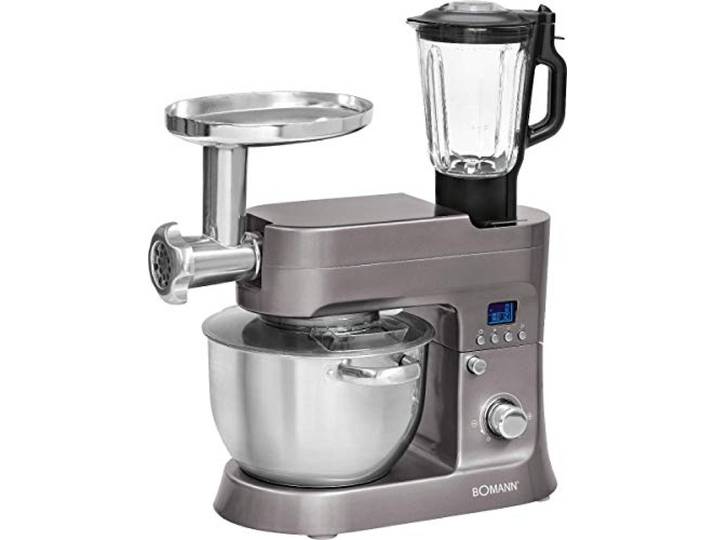 Bomann Knetmaschine Fleischwolf + Mixer + Knetmaschine 1200 Watt LCD-Display 12 Geschwindigkeitsstufen 6,2 Liter Edelstahlschüssel Mixbehälter 1,5 Liter Pastafunktion KM 1395 CB