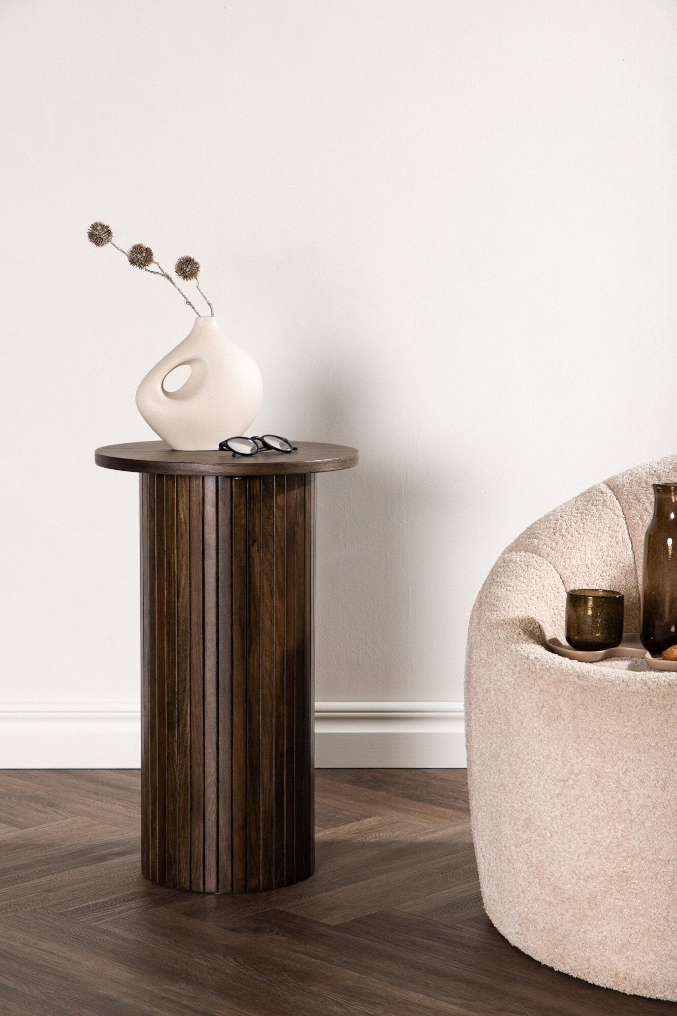 Beistelltisch VENTURE HOME "Bianca, hoher runder Beistelltisch mit Holzfurnier-Optik, Ø 40 cm", braun (mocca, mocca, mocca), B:40cm H:65cm T:40cm, Tische, Beistelltisch, Ablagetisch, Furnier, rund, schlank, hoch, edel mocca, mocca, mocca B/H/T: 40cm x 65c