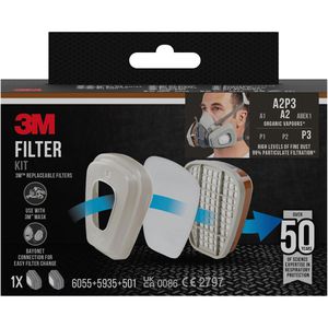 3M Atemschutzfilter Filtersatz, 6003-1, A2 P3, für Atemschutzmasken 6000 Serie, 2 Stück