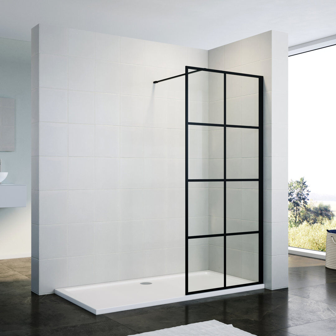 Belfry Bathroom Walk in Shower Enclosure with 8mm Half Frosted Easy Clean Safety Glass Black 790 mm