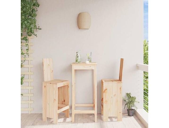 HEFZGDB Rustikale Barhocker aus Massivholz Kiefer für Terrasse und Balkon mit Rückenlehne und Fußstütze, 75 cm Sitzhöhe, wetterfeste Gartenmöbel für Außenbereich, belastbar bis 110 kg