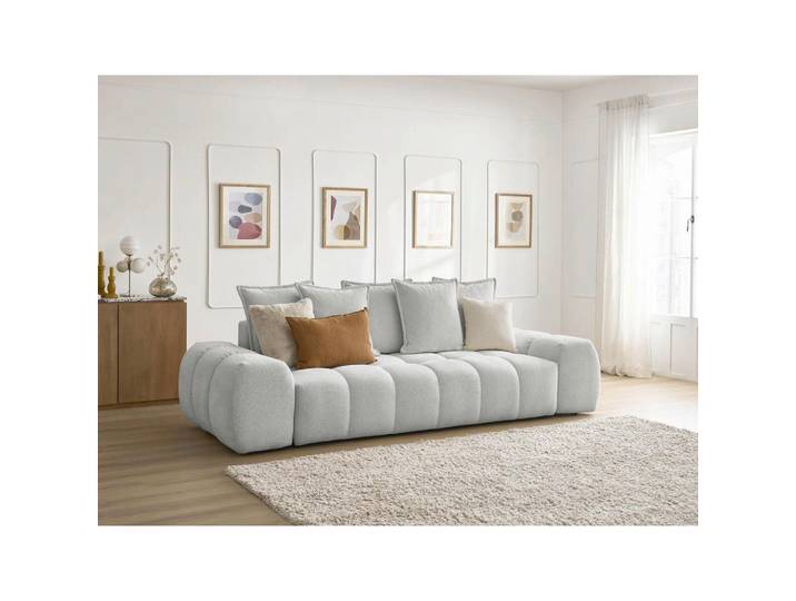 Schlafsofa Everest, Hellgrau, Kunststoff, Buche, Kiefer, 3-Sitzer, Füllung: Komfortschaum, 278x115x90 cm, Armteil links, rechts, Wohnzimmer, Sofas & Couches, Schlafsofas, Schlafsofas mit Bettkasten