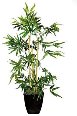 LCG Florals 4-foot Artificial Bamboo in Black Metal Square Fluted Planter