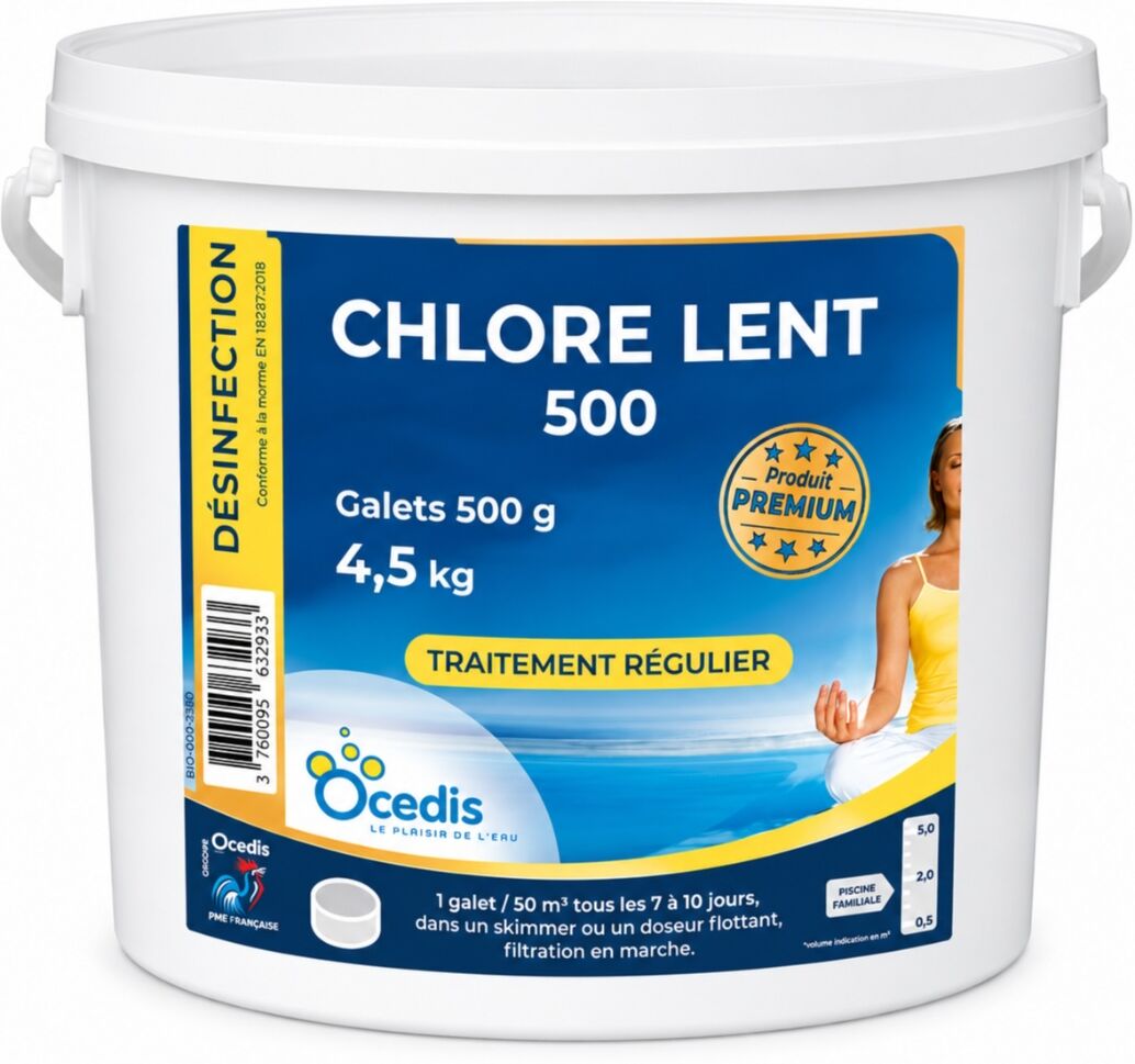 Traitement piscine OCEDIS Galets de chlore lent 500g seau de 4,5 kg