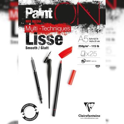 Clairefontaine 4x PaintON Lisse/Glatt, Block A5, kopfseitig geleimt, 25 Blatt, 250g, weiß, Mixed Media - 975728C