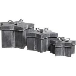Chic Antique Winterliches Geschenkbox 3er-Set mit Schleife, H18/Ø 29 cm, Antique zink