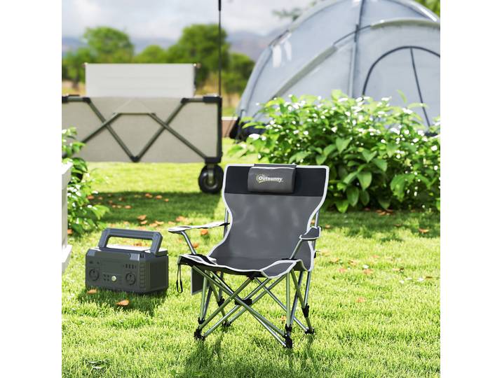 Outsunny Chaise Camping Pliante Repose-Pied Appui-Tête Gris