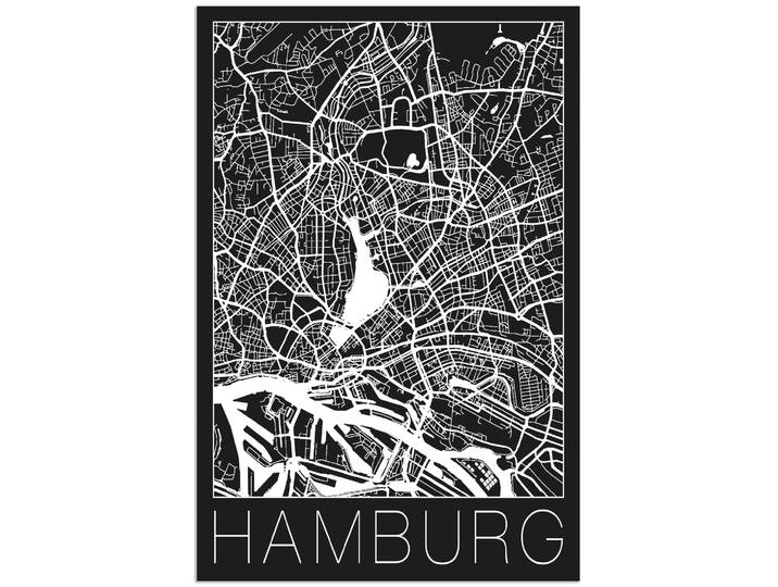 Wandbild ARTLAND Retro Karte Hamburg Deutschland Schwarz , schwarz (farbe bild(er): schwarz), B:20cm H:30cm, Bilder, Wandbild, als Alubild, Poster in verschied. Grössen