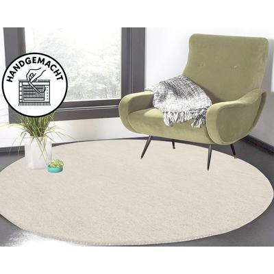 Wollteppich THEKO "Gabbeh Uni, Handgefertigt, meliert, auch als Läufer erhältlich, Wolle" Gr. 10, beige (natur), H:14mm Ø:190cm, Wolle, Teppiche, Schlafzimmer, Wohnzimmer, Esszimmer, auch als Läufer oder rund