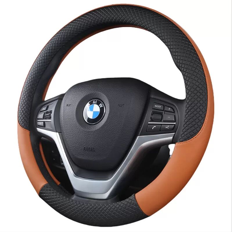 INF Housse de volant antidérapante en cuir PU pour volant de voiture Noir Orange