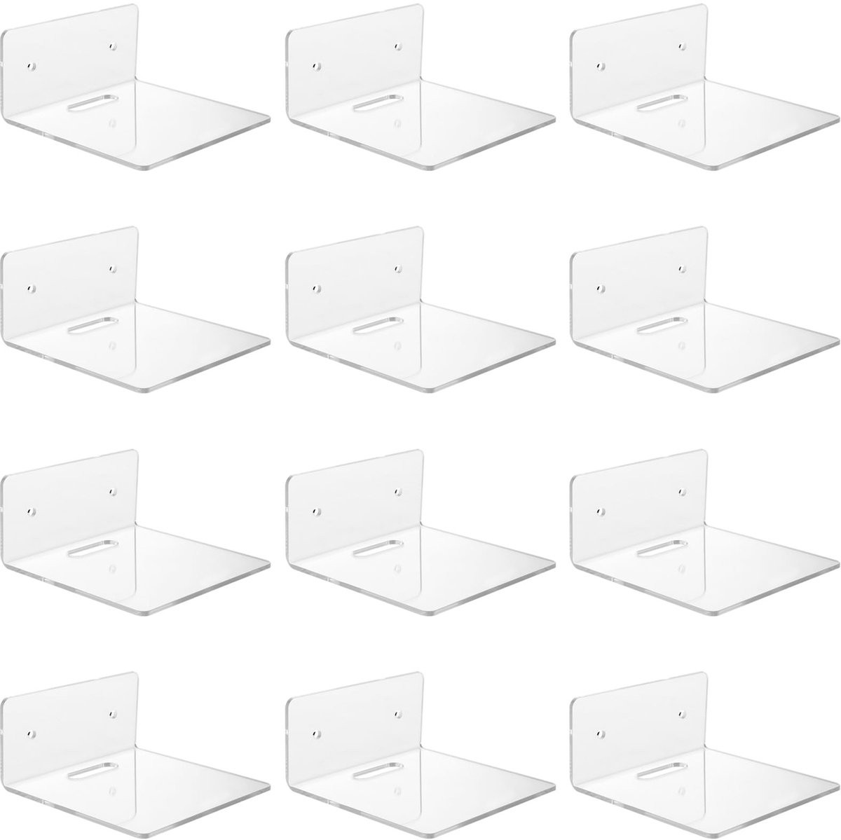 Omgoods 12 stuks kleine transparante acryl wandplanken voor woonkamer, slaapkamer of home office