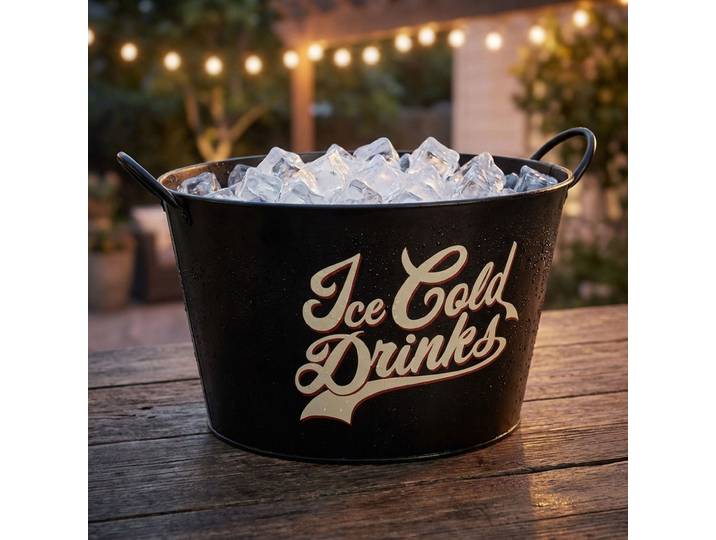 Ovaler Flaschenkühler mit 2 Tragegriffen & Ice Cold Drinks , 38x22 cm