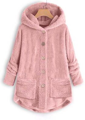 Combo Retail Shop Women Coat, Fashion Plush Pocket, Winter Coat, Irregular Long Sleeve, Keep Warm Cat Ears Coat pink m