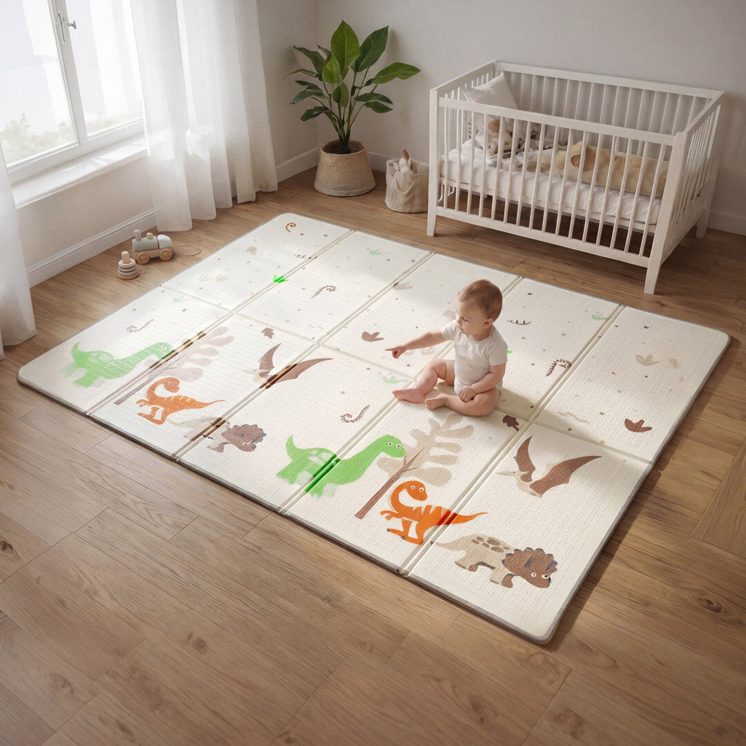 Liberty House Toys Double-sided Toddler Play Mat, Dinosaur & Jungle Cream;Beige;Green;Brown 200cm W X 150cm L