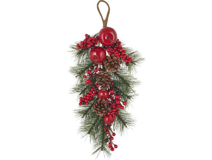 Kunstranke CREATIV GREEN Hänger mit Tannenzweigen , rot, B:20cm H:47cm L:10cm, Kunststoff, Kunstpflanzen, Kunstranke, und üppig dekorierten Accessoires, Topseller