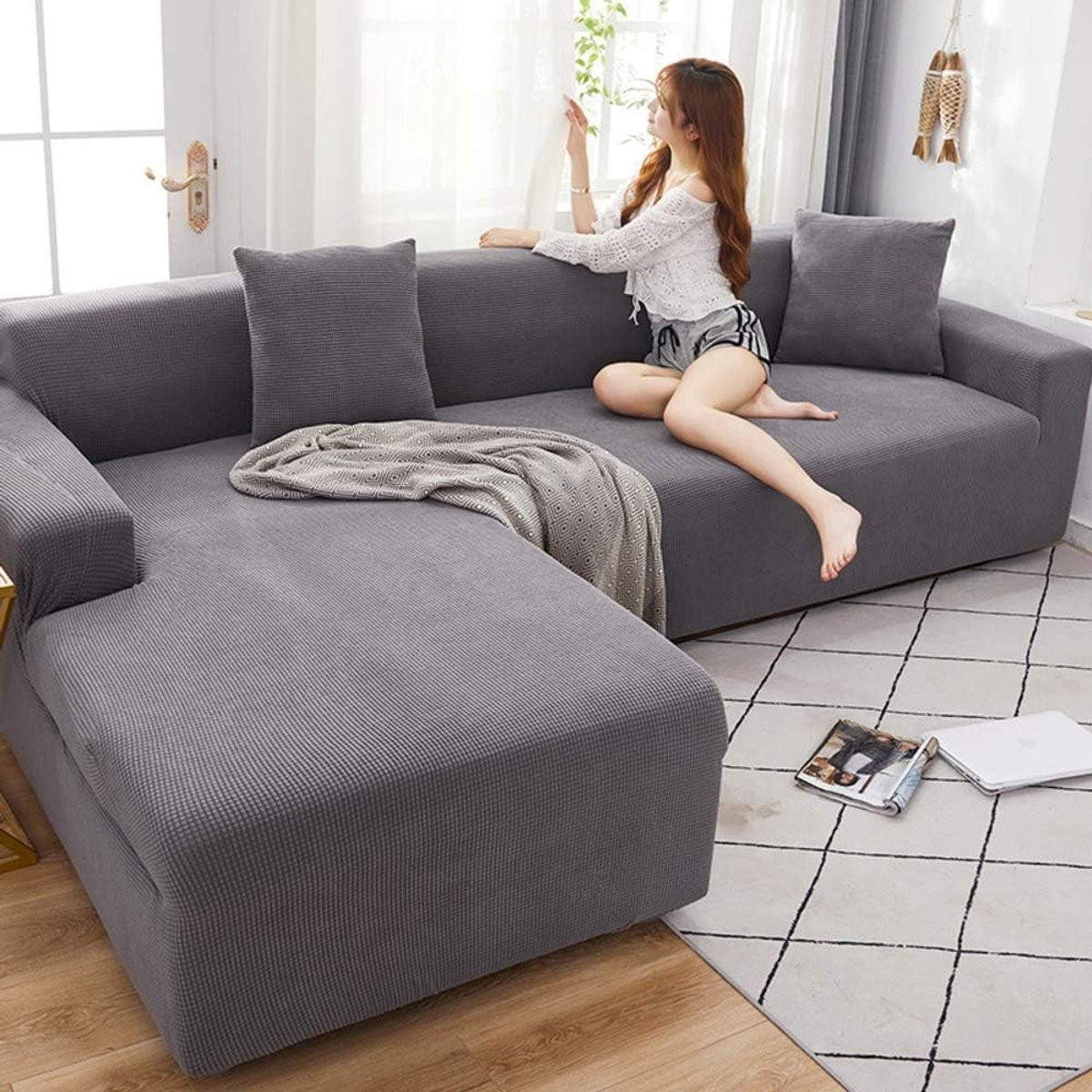 Antislip hoes voor L-vormige hoekbank, 2+4 zits, grijs
