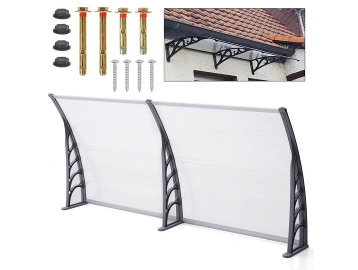 Auvent de porte de fenêtre étanche à la pluie, Durable, de haute qualité, cadre noir, panneau PC Transparent, auvent de pluie, abri solaire anti-uv, 1.5/2M