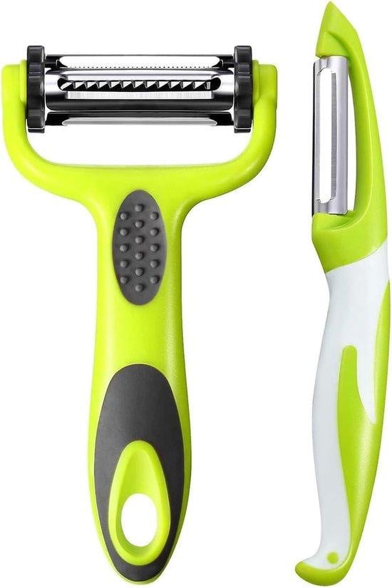 Multifunctionele 3-in-1 groentesnijder en schiller met antislipbasis, groen