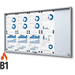 Schaukasten 10 x A4 Alu mit Schiebetüren B1 Brandschutz ESG Sicherheitsglas ABS-Sicherheitsecken 10x DIN A4