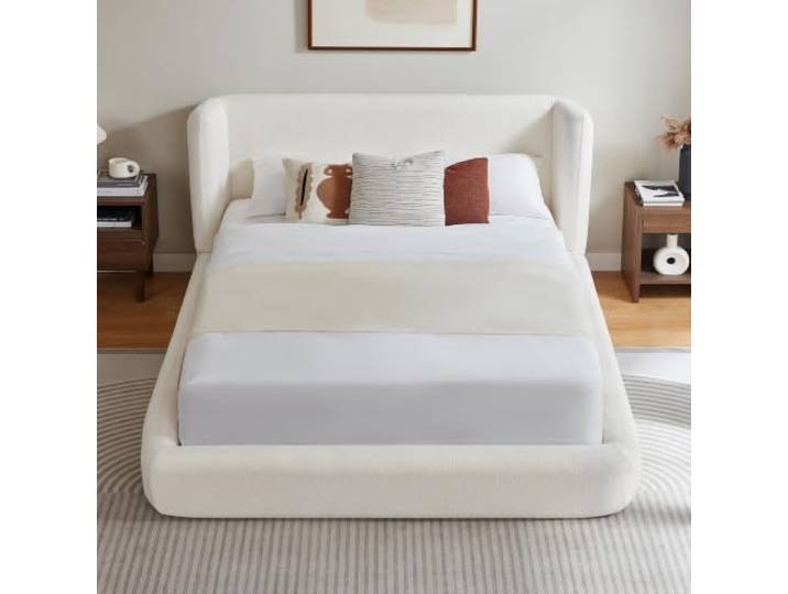 Bellemave Polsterbett 160x200 cm, Doppelbett mit Flügelkopfteil, cremeweiß Kompressions-Bettgestell mit Stahlrahmen, hohe Stabilität, umweltfreundliches Material, ohne Boxspring, ohne Matratze