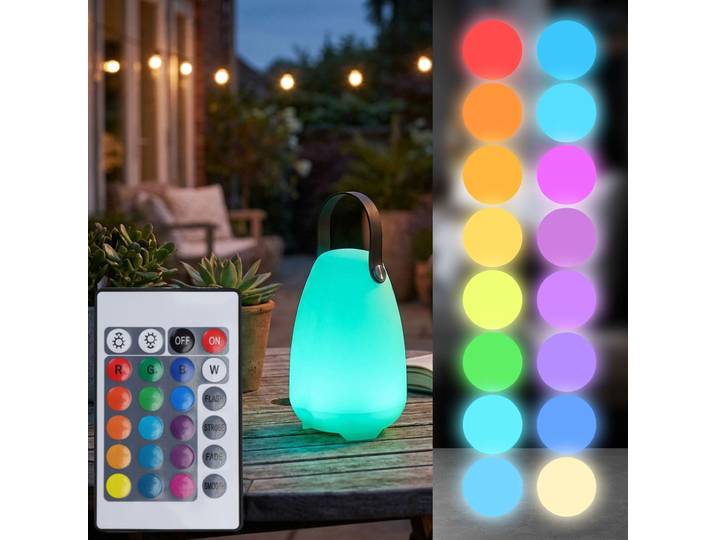 Akku Tischlaterne mit 4 Lichtmodi in weiss & 16 RGB-Farben, 20 cm, IP44