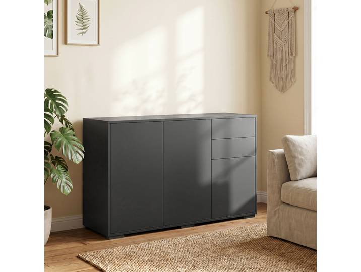 HOMCOM Buffet Rangement 2 Tiroirs 3 Portes Noir 117x36x74cm