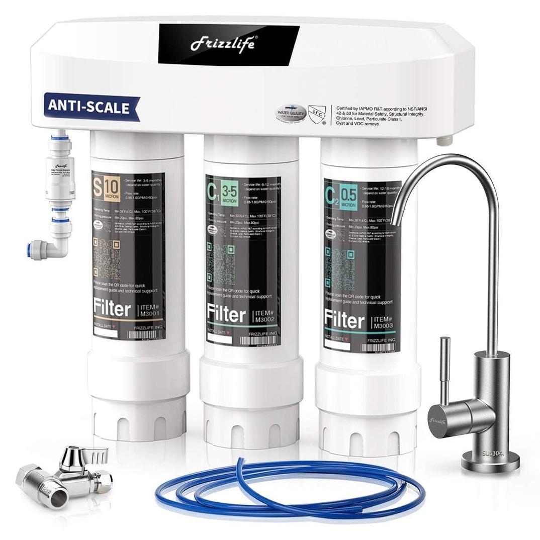 Untertisch Wasserfilter Wasserfilter Trinkwasserfilter - 0,5 Mikron - Chrom gebürstet - 3 Stufen - Für Küche und Spüle