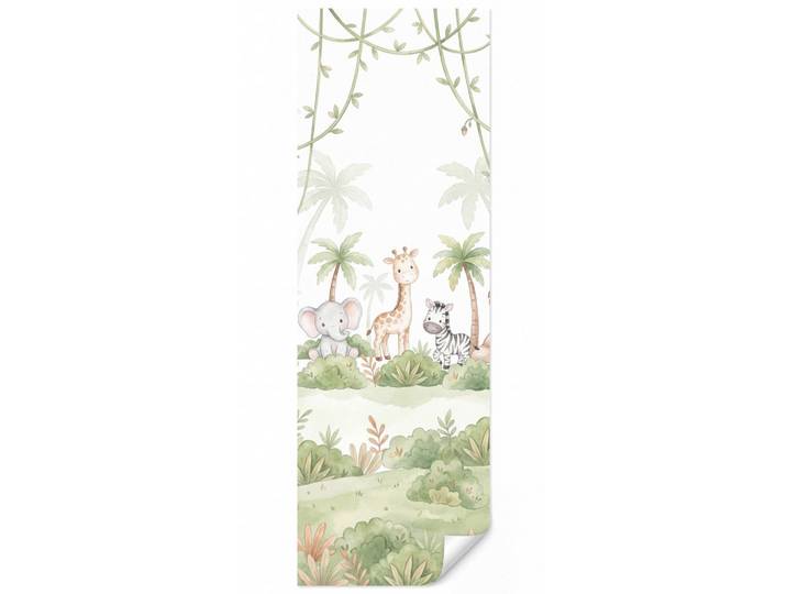 OnlyWow Kindertapete - Tiere - Dschungel - Pastell - 100x300 cm, Weiß, Papier, Rechteckig, 100x300 cm, Tapeten & Wandverkleidungen, Vliestapeten