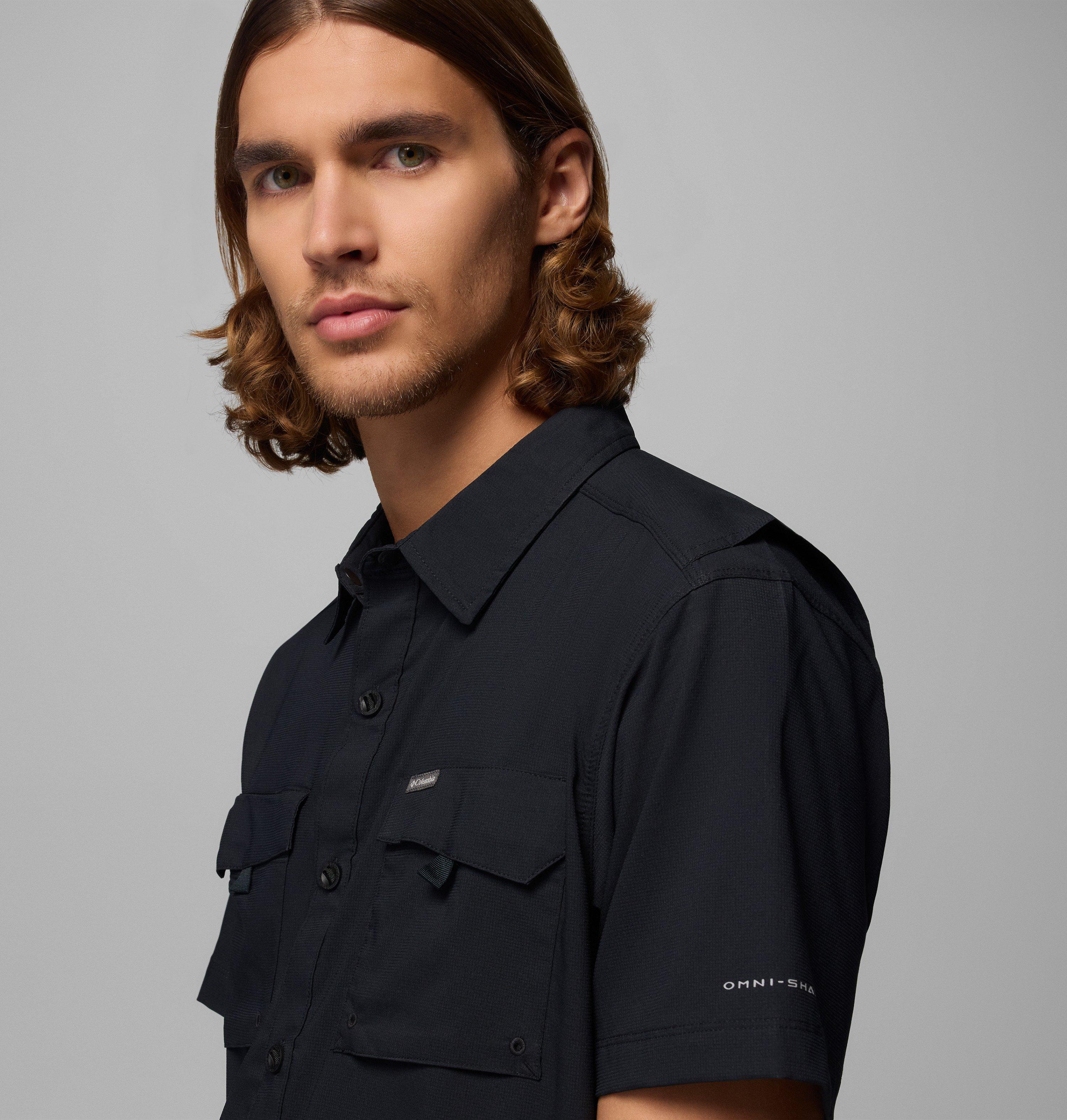 Funktionshemd COLUMBIA, Herren, Gr. L (50), N-Gr, schwarz, Web, Obermaterial: 100% Polyester, Hemden Funktionshemd, Kurzarm-Ausführung, mit bequemer Passform, aus Polyester in Webart schwarz L (50), N-Gr