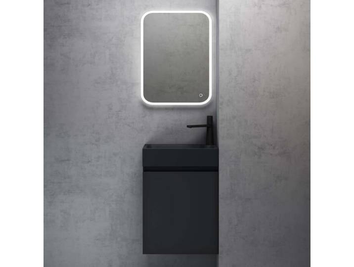 doporro Petit Meuble de Salle de Bain Suspendu 46cm Gris Noir Mat Ensemble de 2 Pièces Meuble avec Lavabo Design Pisa02