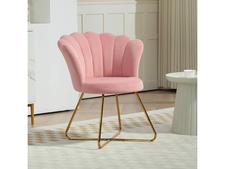 HOMCOM Fauteuil Coquillage Velours Rose Pieds Acier 69x64x80 cm