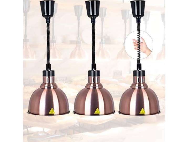 VFDZ Wärmelampe Küche Gastro, 250W Wärmelampe Gastronomie für Speisen 19/25 cm Speisenwärmer Lampe für Buffet, Hängende Lebensmittel Wärmelampe Küche für Essen Höhenverstellbar