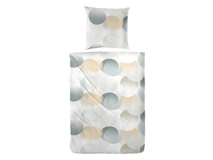 Bettwäsche PRIMERA Perkal-Bettwäsche Zeitreise , grün, B/L: 135cm x 200cm, 1 Stk., 1 Stk., Perkal, B/L: 80cm x 80cm, 2 Stk., Perkal, Obermaterial: 100% Baumwolle, Bettwäsche, Bettwäsche, mit Kreisen