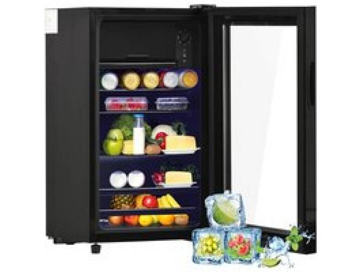 Mini-réfrigérateur noir 76 L avec congélateur 6 L LED 51 canettes compresseur silencieux étagères réglables.
