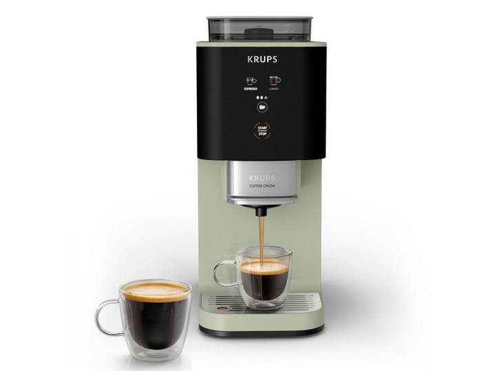 Krups Kaffeevollautomat Coffee Crush, Salbeigrün, Kunststoff, 18.5x41x38.5 cm, Brüheinheit entnehmbar, Einfüllschacht für gemahlenen Kaffee, Wassernachfüllanzeige, Entkalkungsanzeige, Küchengeräte, Kaffeemaschinen & Zubehör