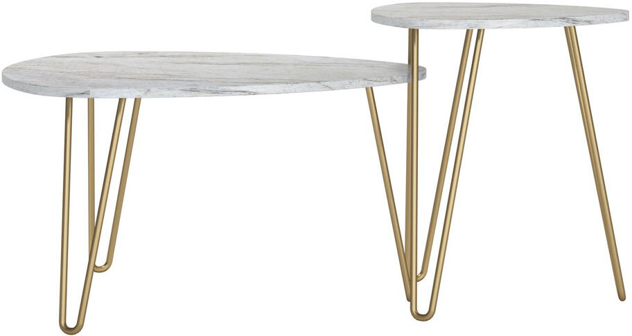 George Oliver Ferro Nesting Tables Gold/White 57.4cm H X 83.1cm W X 83.6cm D