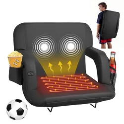 VEVOR Stadionsitz Beheizter Stadionstuhl mit 4 Taschen, beheizbarer Tribünensitz mit 3-stufiger Heizung & 6 Vibrationsmodi, tragbar Sitzkissen für Camping Sportveranstaltungen Tribünen Schwarz