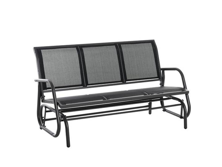 Modfu Gartenschaukelbank aus Metall 147x75x85 cm Schwarz mit Schaukelfunktion und atmungsaktivem Netzbezug, 75x85x147 cm, Gartenmöbel, Gartenbänke