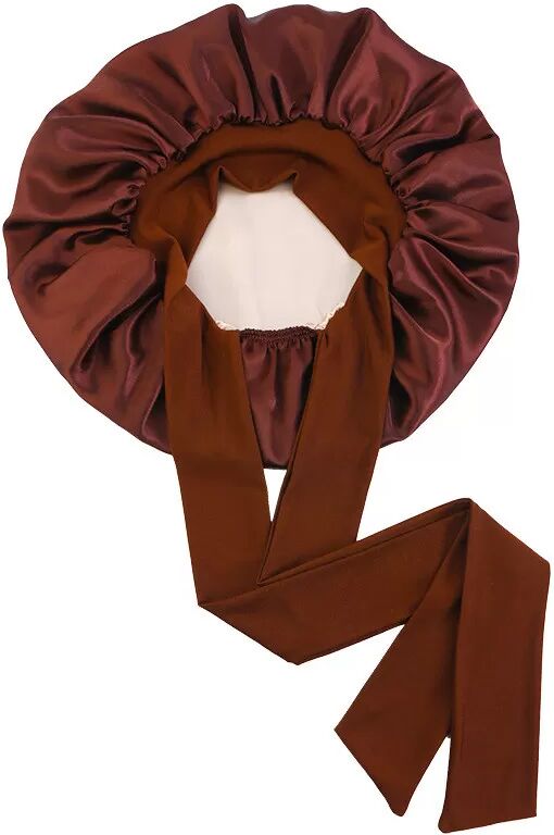 INF Bonnet de Nuit Élastique en Satin Double Épaisseur - Café