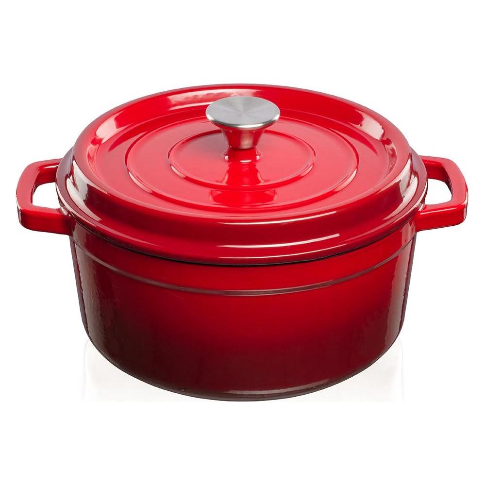 Grand Feu Topf aus emailliertem Gusseisen Rot, 3,5 L (Bräter + Schmortopf, Kochtopf, Gusseisen, 26 x 12 cm) (FEUMRED)