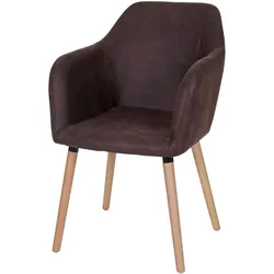 Esszimmerstuhl Vaasa T381, Stuhl Küchenstuhl, Retro 50er Jahre Design ~ Textil, vintage dunkelbraun, helle Beine