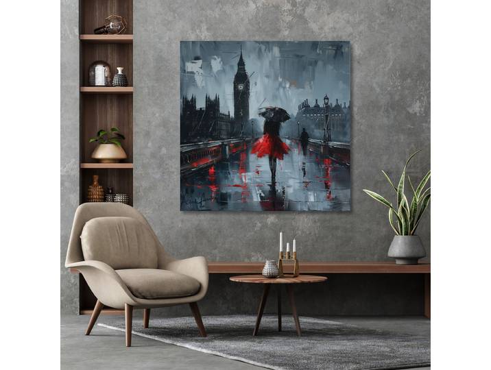 Leinwandbild QUEENCE London bei Regen , grau, B:40cm H:40cm T:1,5cm, Canvas, Holz, Bilder, Leinwandbild