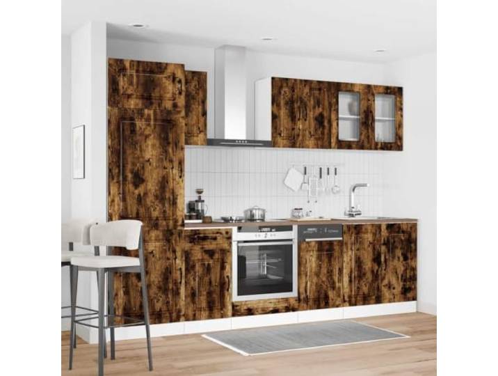 ZXQVLMRS 8-TLG. Küchenschrank-Set, Holzwerkstoff, Räuchereiche, Modern Viel Stauraum, Höhenverstellbare Füße, Pflegeleichte Oberfläche