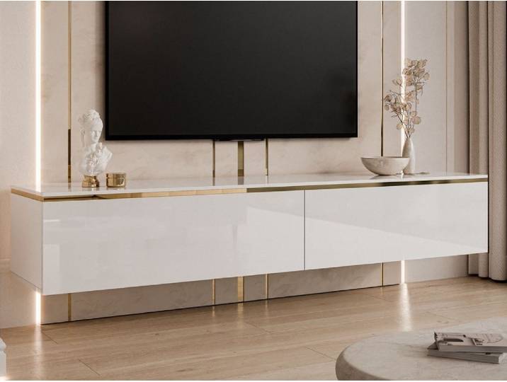 ALLHOUSE24 TV-Schrank PEONY Weiß/Schwarz/Kaschmir, hängend oder mit goldenen Beinen (1x TV Schrank) Breite 180 cm