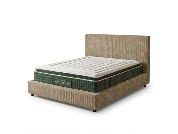 Ensemble lit coffre beige - Tête de lit coffre et matelas hôtelier - 180x200 - Velours côtelé